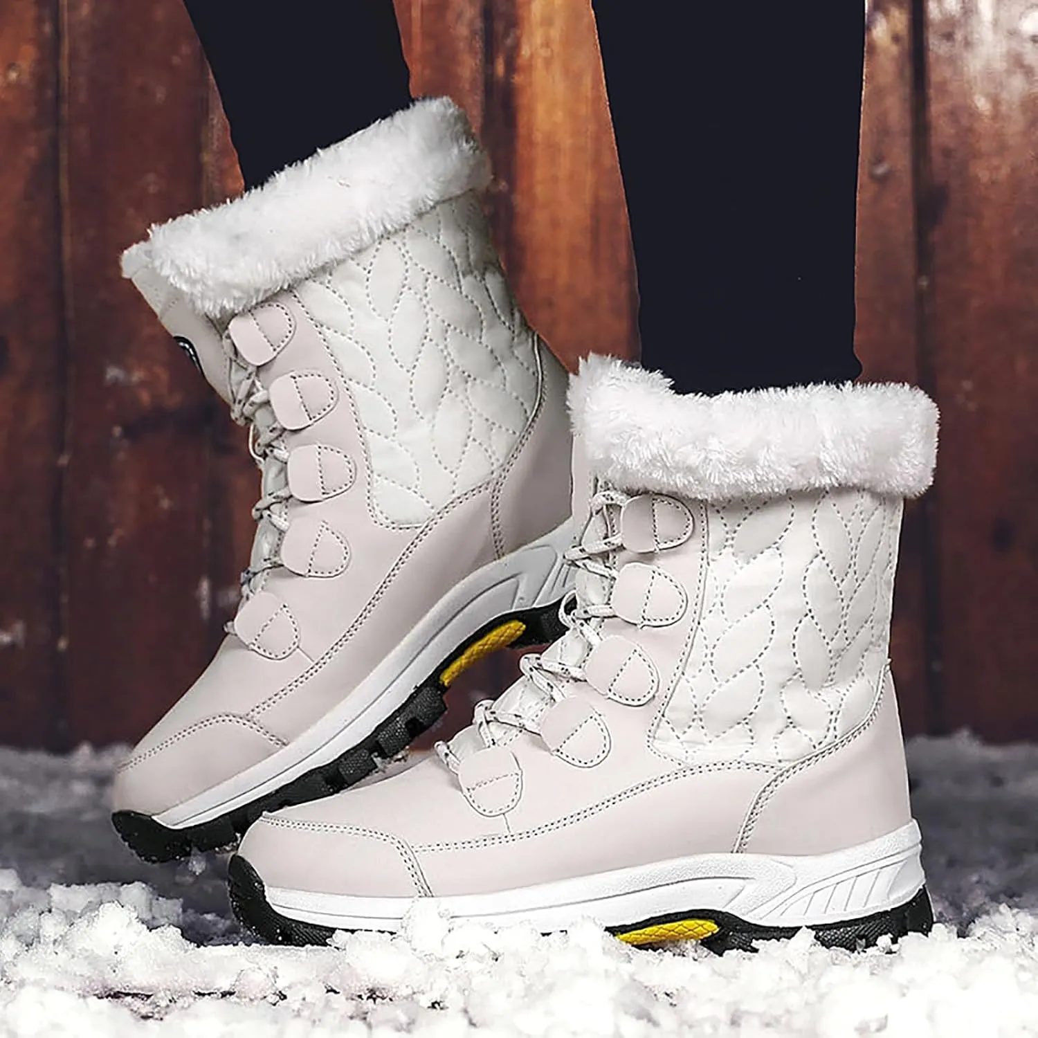 Women's Cold Proof Snow Boots Winter Thick Bottom Non Slip Boots Plus Velvet Warm Snow Boots Lace Up Fashion Boot