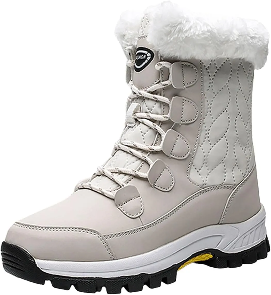Women's Cold Proof Snow Boots Winter Thick Bottom Non Slip Boots Plus Velvet Warm Snow Boots Lace Up Fashion Boot
