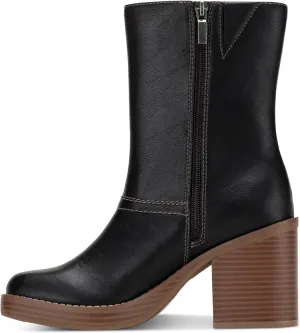 Womens Denverr Faux Leather Stacked Mid-Calf Boots