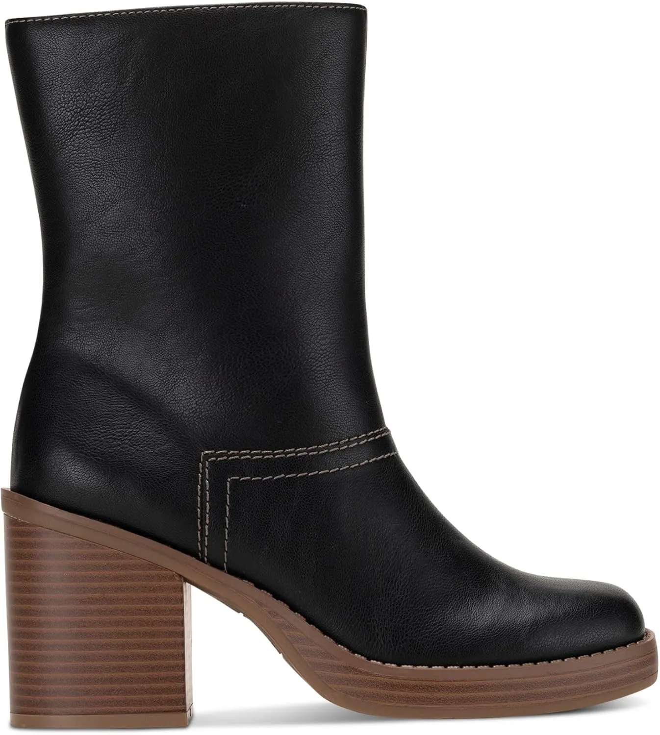 Womens Denverr Faux Leather Stacked Mid-Calf Boots