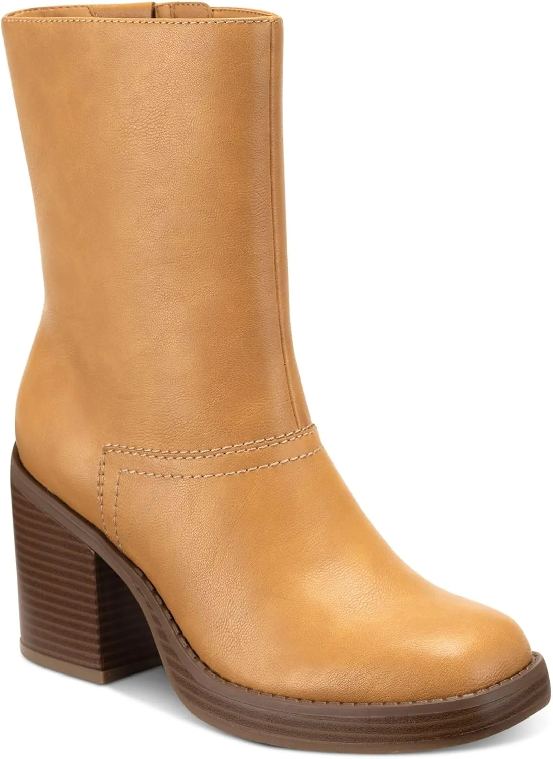 Womens Denverr Faux Leather Stacked Mid-Calf Boots