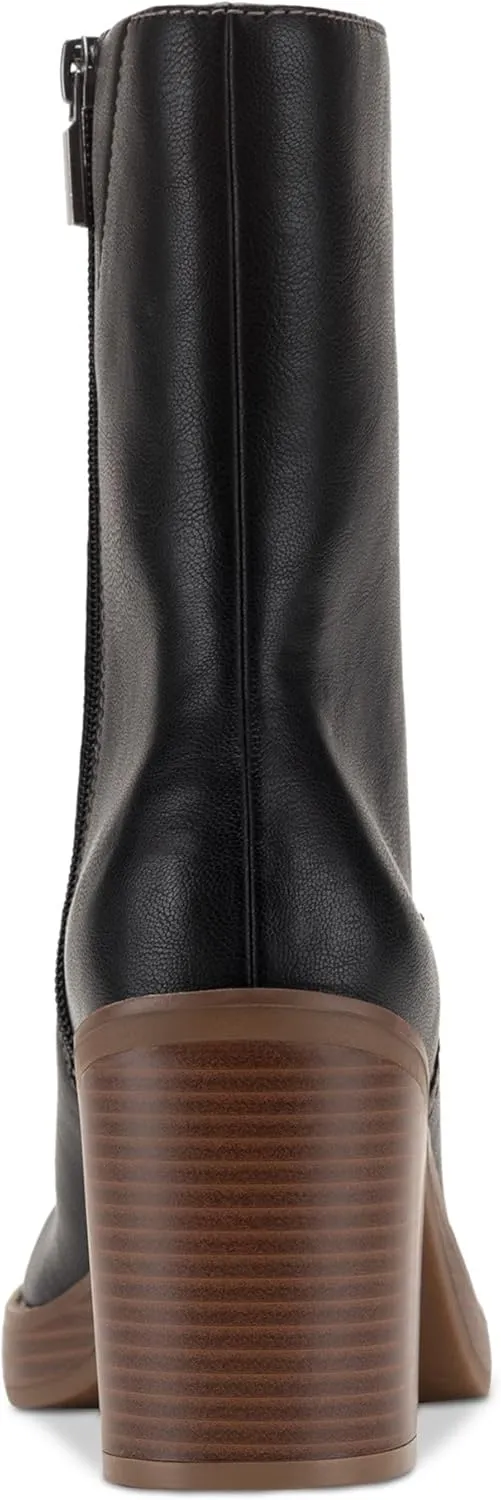 Womens Denverr Faux Leather Stacked Mid-Calf Boots