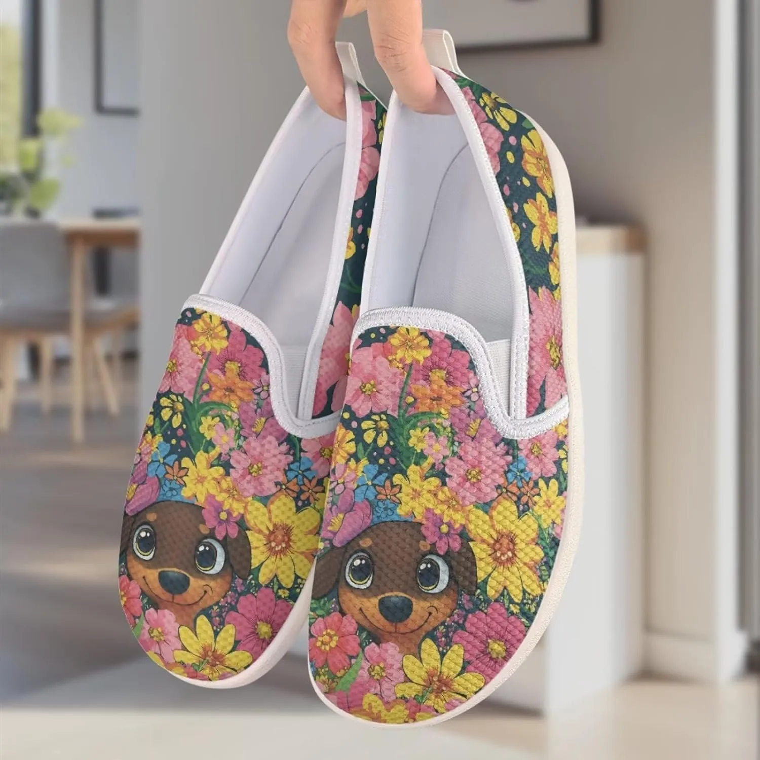 Women's Dog Outdoor Loafers Mesh Wide Toe Walking Shoes Ballet Flat Dress Shoes Business Loafer