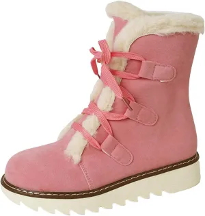 Women's Furry Boots Plus Velvet Warm Snow Boots Lace Up Mid Calf Boots Water Proof Insulated Thick Snow Boots