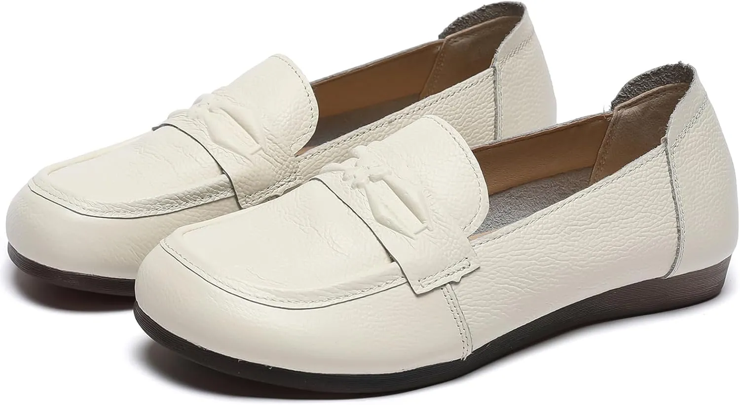 Women's Leather Flat Slip-on Loafers,Comfortable Soft Sole Round Toe Lightweight Driving Moaccasins Shoes Classic Casual Work Office Flats Breathable Mom Walking Shoes