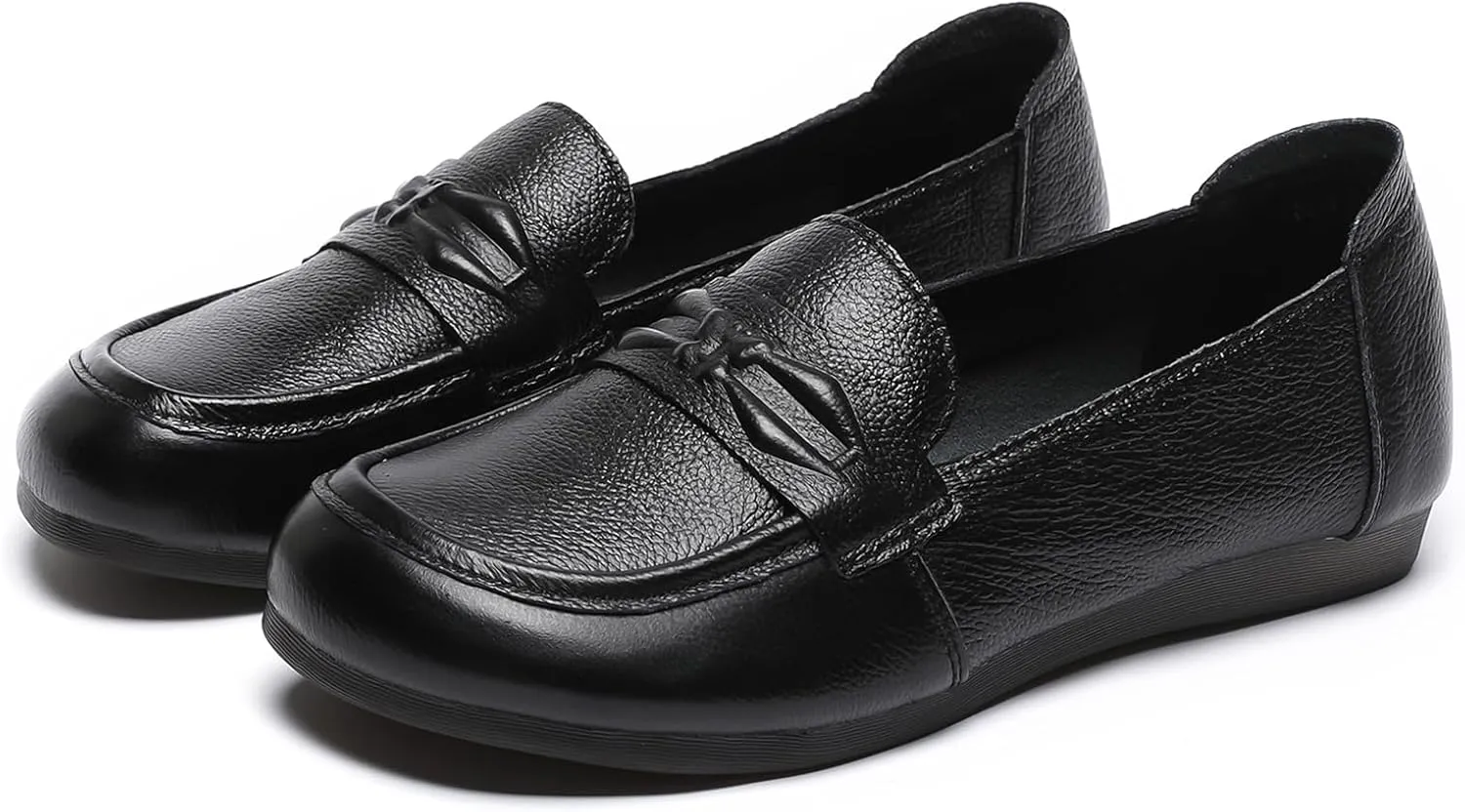 Women's Leather Flat Slip-on Loafers,Comfortable Soft Sole Round Toe Lightweight Driving Moaccasins Shoes Classic Casual Work Office Flats Breathable Mom Walking Shoes