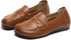 Women's Leather Flat Slip-on Loafers,Comfortable Soft Sole Round Toe Lightweight Driving Moaccasins Shoes Classic Casual Work Office Flats Breathable Mom Walking Shoes