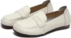 Women's Leather Flat Slip-on Loafers,Comfortable Soft Sole Round Toe Lightweight Driving Moaccasins Shoes Classic Casual Work Office Flats Breathable Mom Walking Shoes