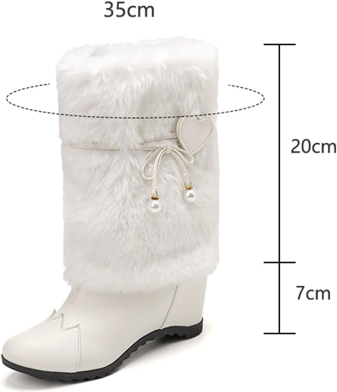 Women's Leather Fur Trim Christmas Mid Calf Boots Comfort Round Toe Fur Lined Pull On Snow Boots Cute Bowknot Warm Winter Boots