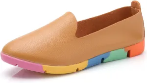 Women's Leather Oxford Shoes, Color Soft Sole Non-Slip Orthopedic Loafers, Comfortable Slip-on Breathable Casual Walking Shoes