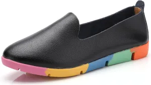 Women's Leather Oxford Shoes, Color Soft Sole Non-Slip Orthopedic Loafers, Comfortable Slip-on Breathable Casual Walking Shoes