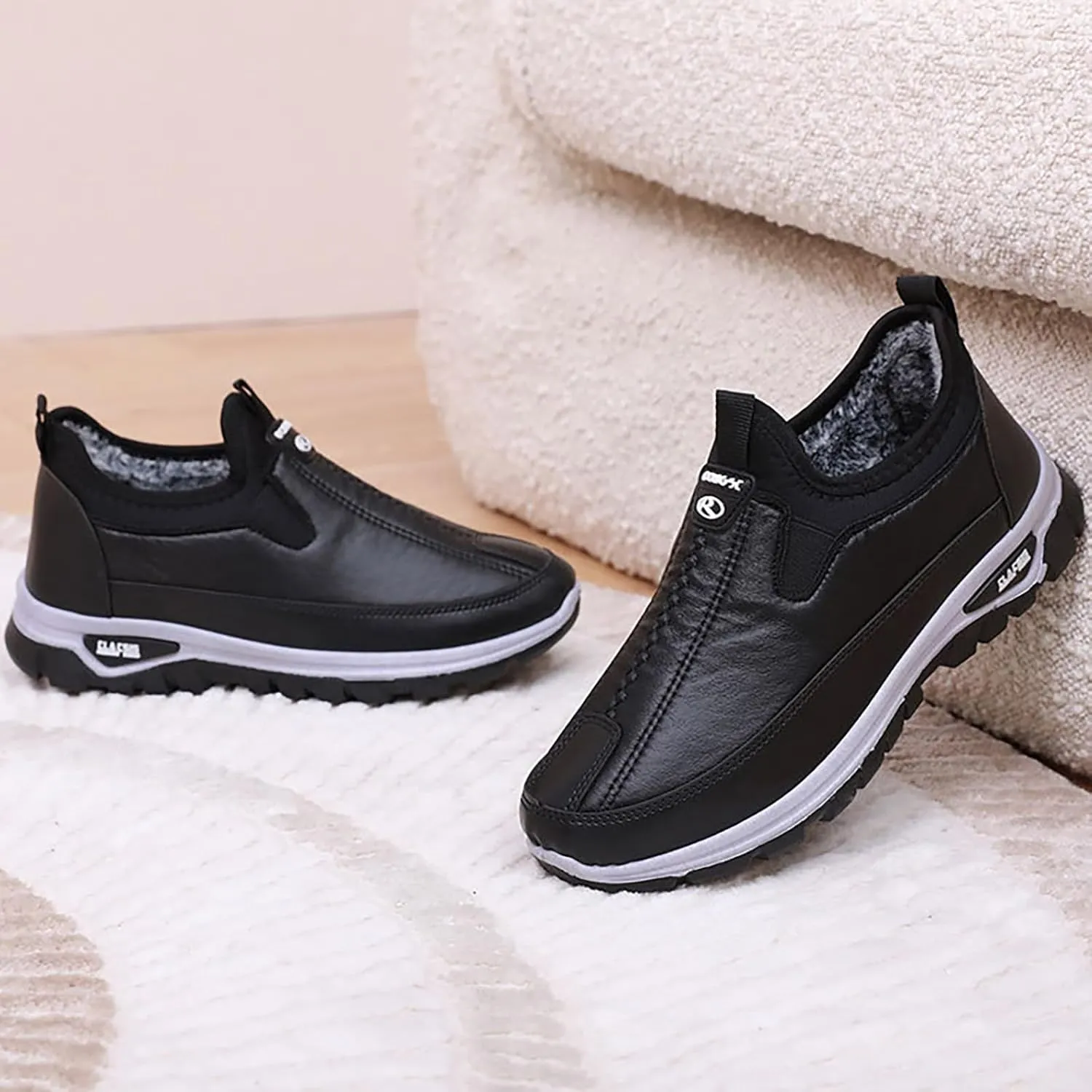 Women's Leather Snow Boots Fleece Lined Winter Warm Boots Non Slip Furry Boots Casual Snow Boots for Women