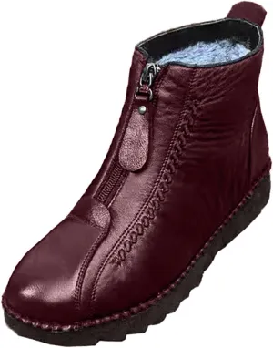 Women's Leather Snow Boots Plus Velvet Warm Winter Boots Water Proof Zipper Wide Width Snow Boots for Women