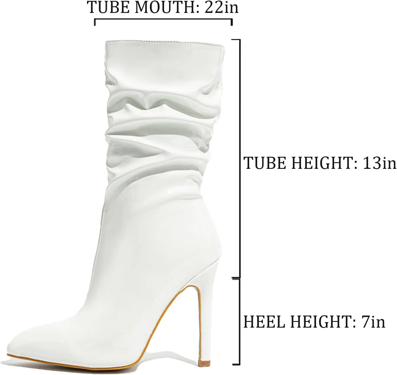 Women'S Patent Leather Stiletto Mid-Calf Booties Sexy Pointed Toe Side-Zip Fashion High Heels Ankle Boots For Office Party Soft Non-Slip Dress Boots