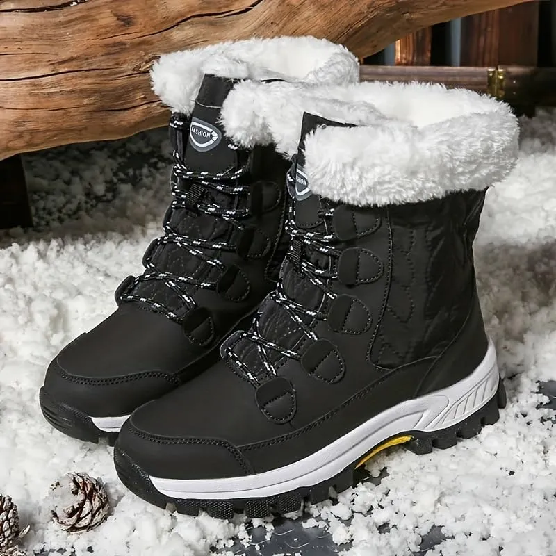 Women's Round Toe Outdoor Snow Boots, lace-up Winter Warm mid-Calf Boots, Comfortable Outdoor Walking Shoes