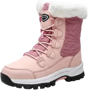 Women's Round Toe Outdoor Snow Boots, lace-up Winter Warm mid-Calf Boots, Comfortable Outdoor Walking Shoes