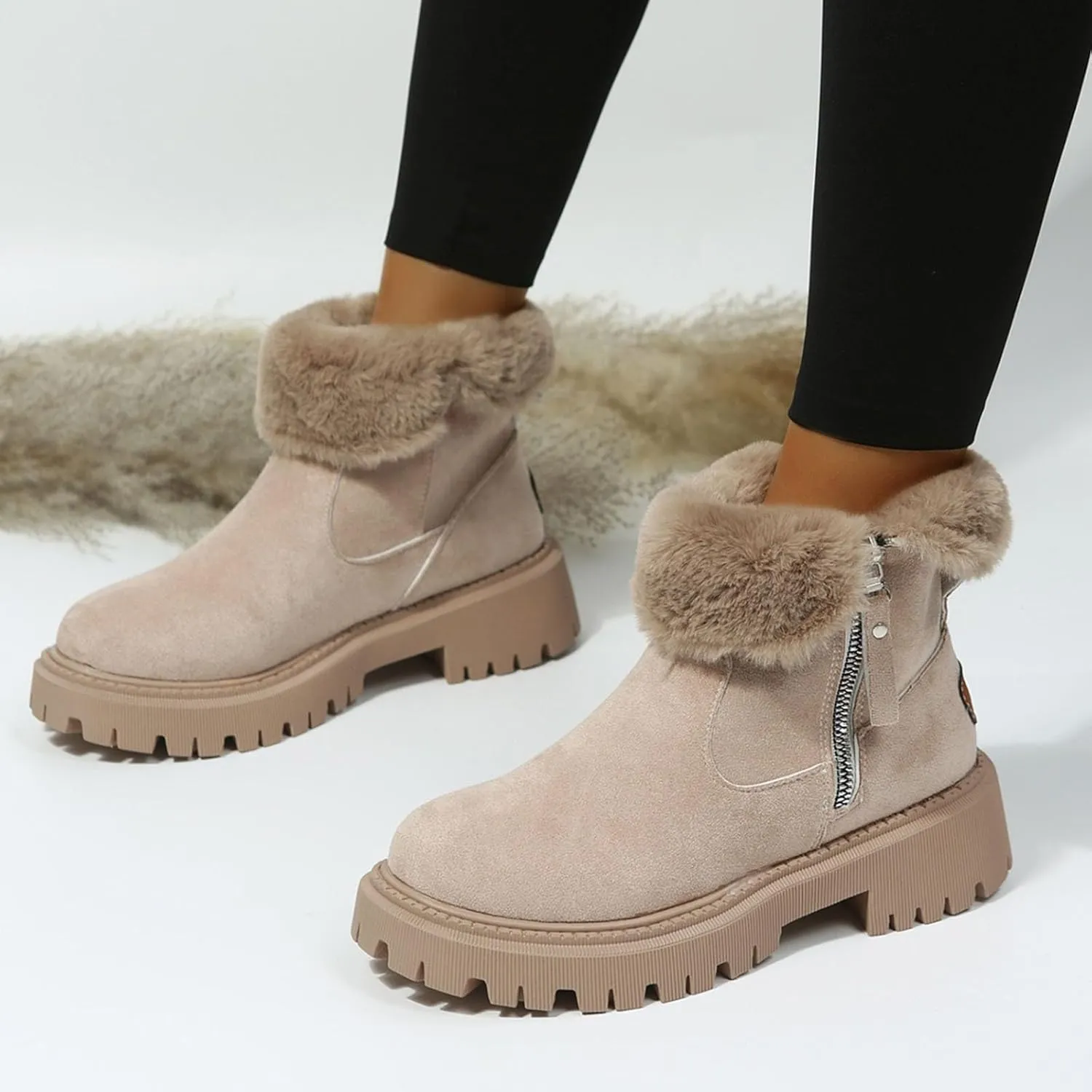 Women's Thick Bottom Snow Boots Plus Velvet Winter Warm Boots Side Zipper Non Slip Mid Calf Boots for Women
