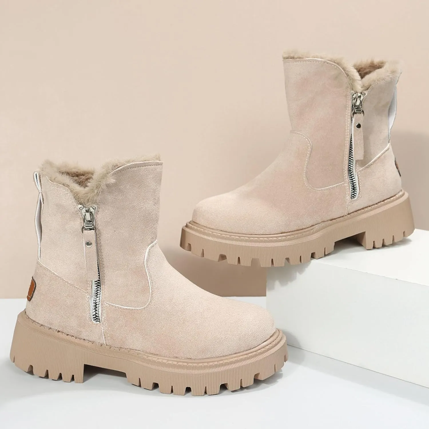 Women's Thick Bottom Snow Boots Plus Velvet Winter Warm Boots Side Zipper Non Slip Mid Calf Boots for Women