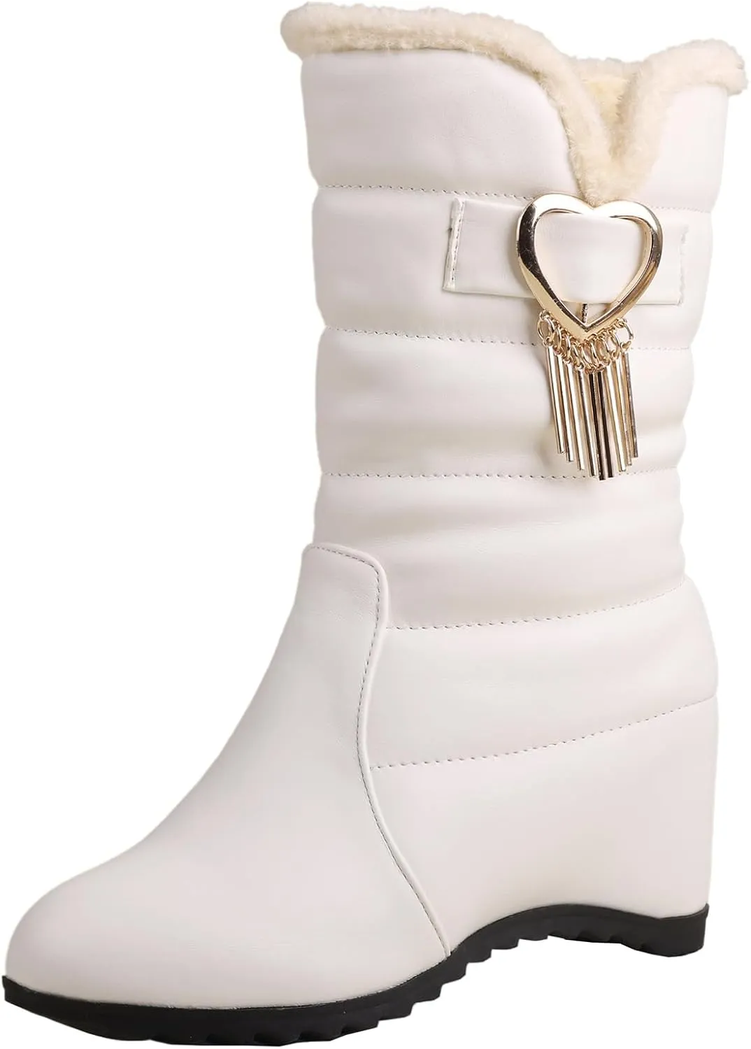 Women's Wedge Heel Mid Calf Boots Round Toe Snow Boots with Zipper