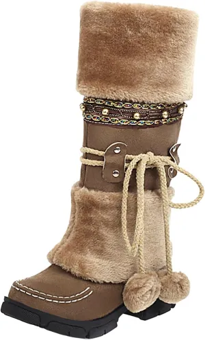 Women's Winter Boots Fleece Lined Warm Snow Boots Middle Heel Non Slip Mid Calf Boots Stylish Winter Boots