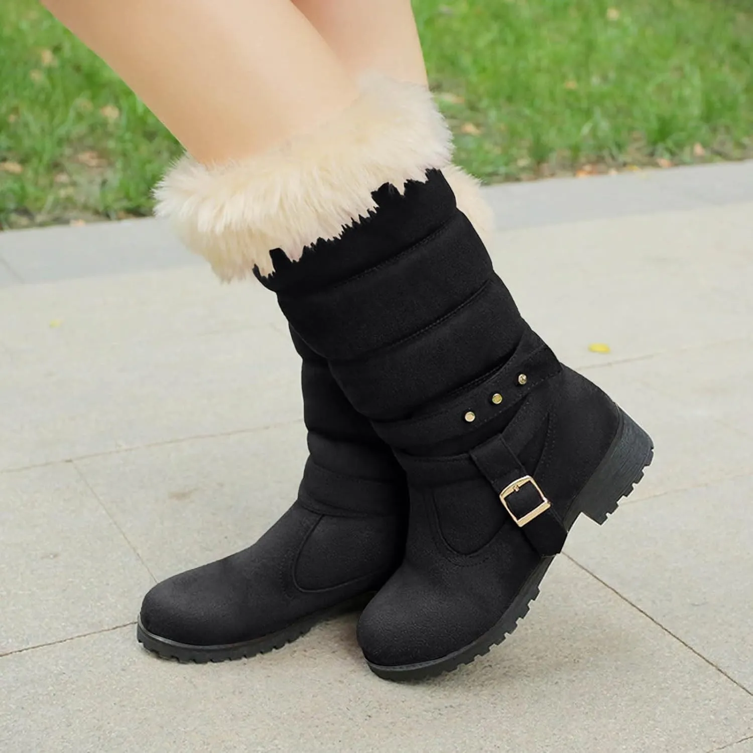 Women's Winter Snow Boots Fashionable Mid-Calf Boots Fleece Lined Warm Boots Comfort Womens Winter Lace up Snow Boots