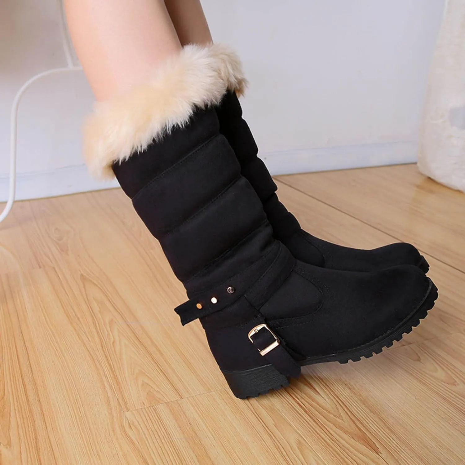 Women's Winter Snow Boots Fashionable Mid-Calf Boots Fleece Lined Warm Boots Comfort Womens Winter Lace up Snow Boots