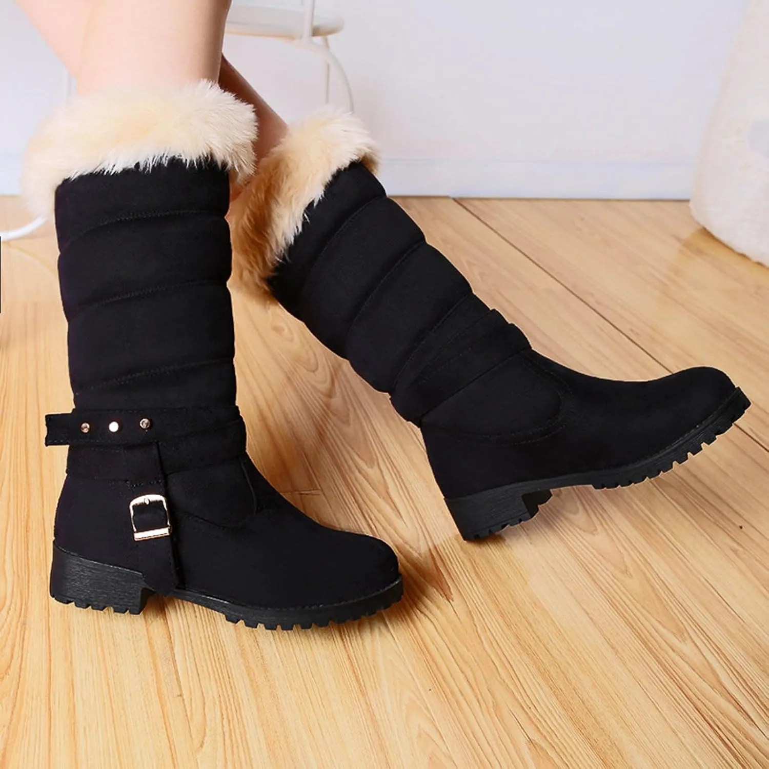 Women's Winter Snow Boots Fashionable Mid-Calf Boots Fleece Lined Warm Boots Comfort Womens Winter Lace up Snow Boots