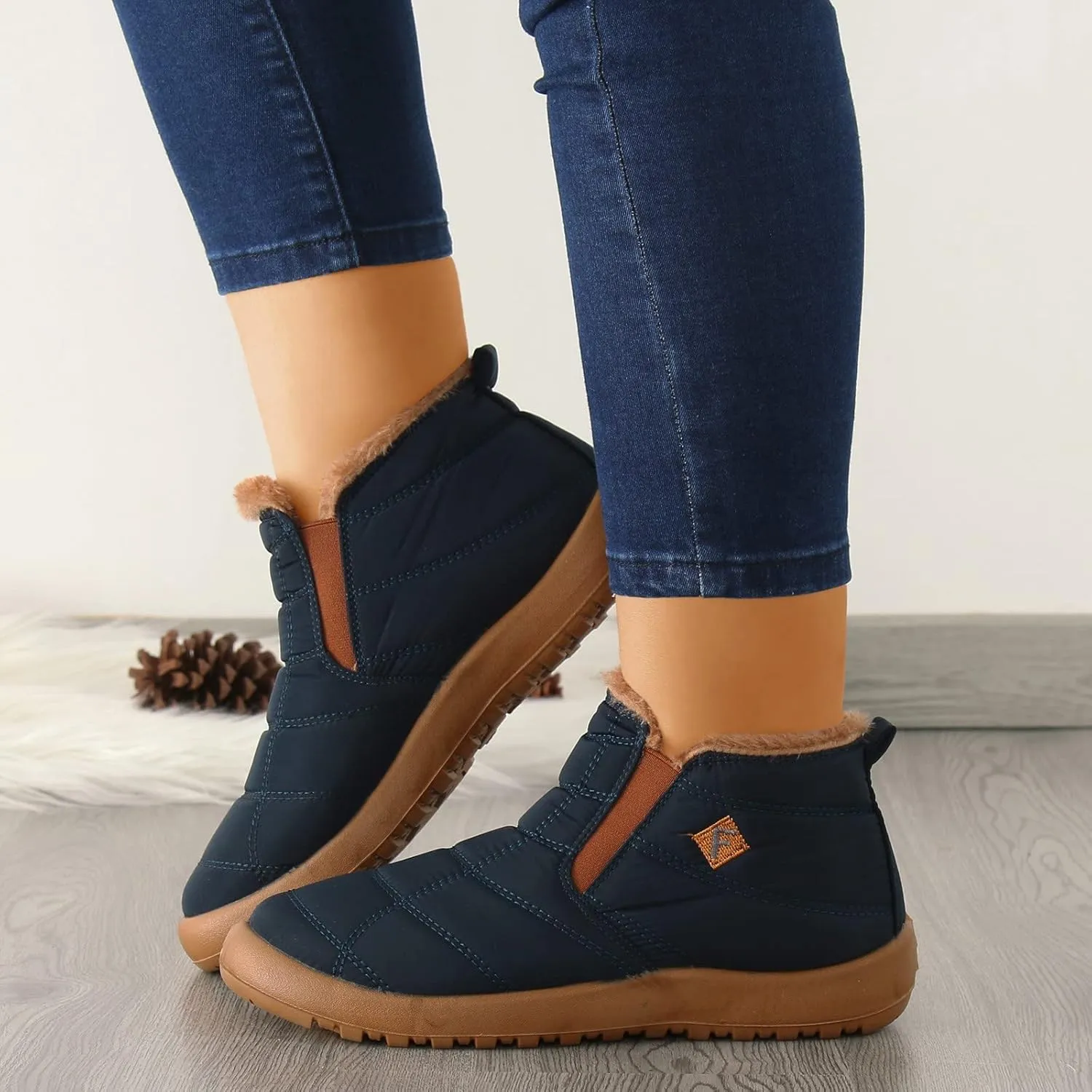 Women's Wool Warm Boots Elastic Slip On Snow Boots Lightweight Walking Boots Vintage Womens Snow Boots