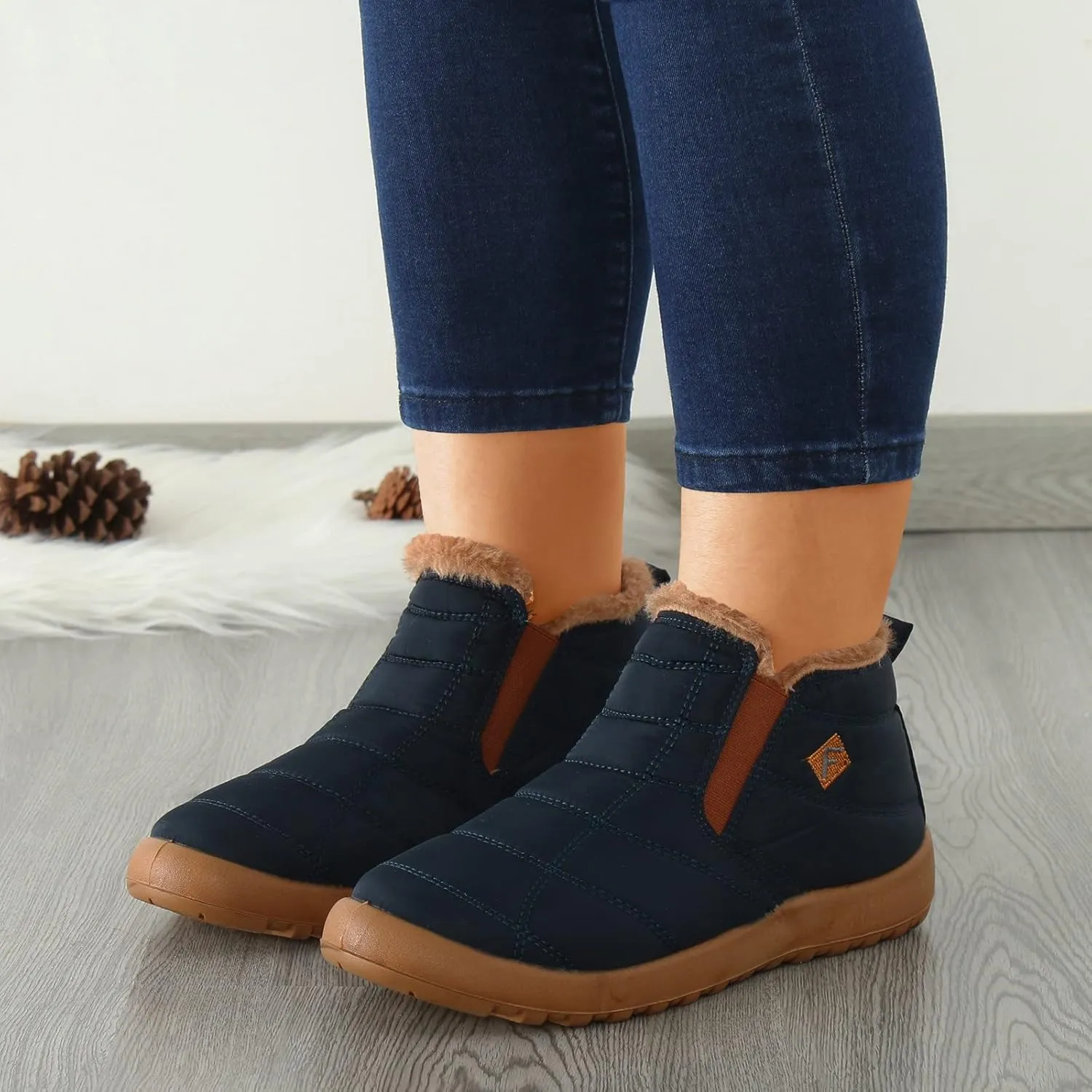 Women's Wool Warm Boots Elastic Slip On Snow Boots Lightweight Walking Boots Vintage Womens Snow Boots
