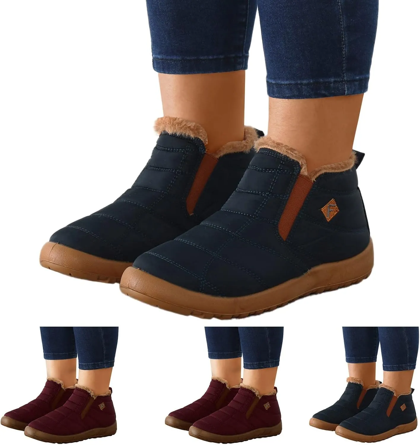 Women's Wool Warm Boots Elastic Slip On Snow Boots Lightweight Walking Boots Vintage Womens Snow Boots