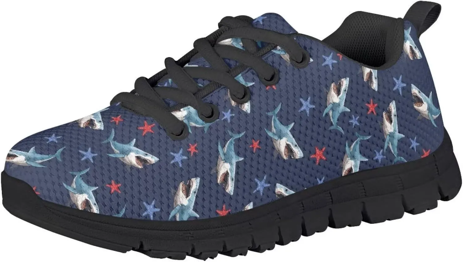 Ystardream Cute Shark Running Shoes for Boys Size 12 Kids Lightweight Breathable Strap Athletic Running Shoes for Little Kids (Black Edge)