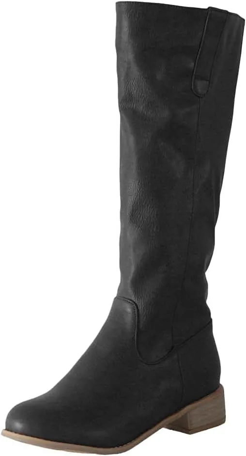ZBYY Boots for Women Knee High,Fashion Wide Calf Comfortable Knee High Boots Low Heel Motorcycle Riding Winter Boots