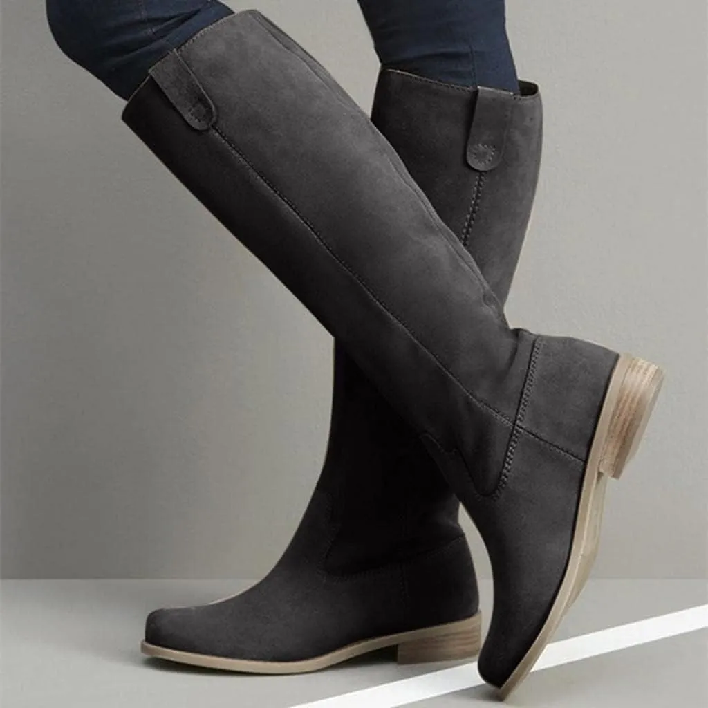ZBYY Boots for Women Knee High,Fashion Wide Calf Comfortable Knee High Boots Low Heel Motorcycle Riding Winter Boots
