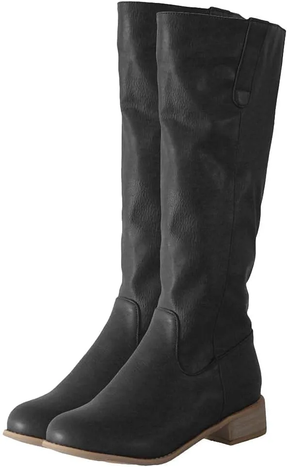 ZBYY Boots for Women Knee High,Fashion Wide Calf Comfortable Knee High Boots Low Heel Motorcycle Riding Winter Boots