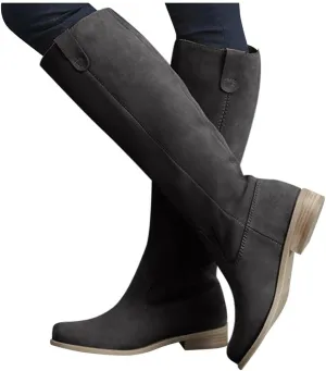 ZBYY Boots for Women Knee High,Fashion Wide Calf Comfortable Knee High Boots Low Heel Motorcycle Riding Winter Boots