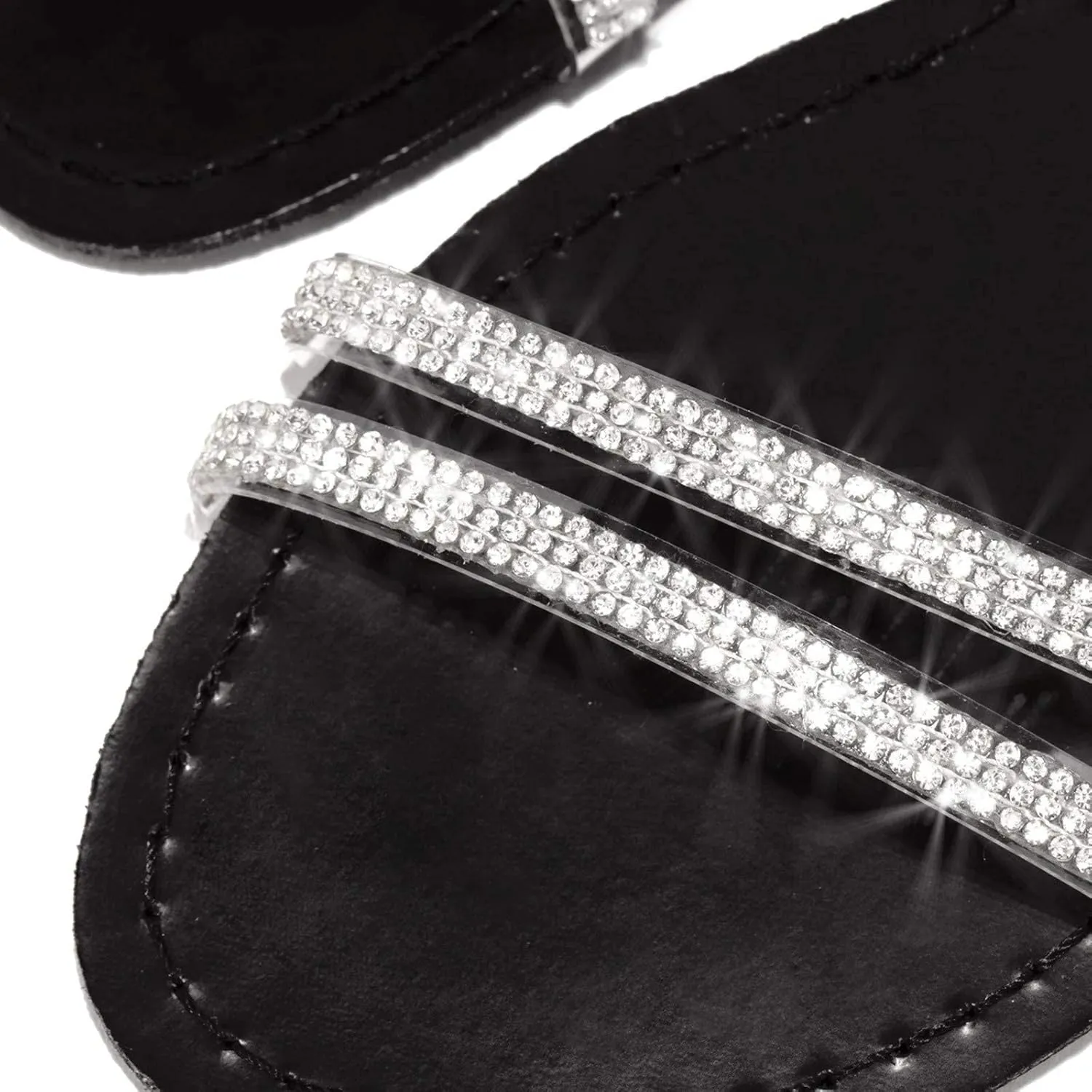 ZBYY Strappy Sandals for Women,Sparkling Rhinestone Roman Sandals Summer Open Toe Breathable Dressy Beach Sandals