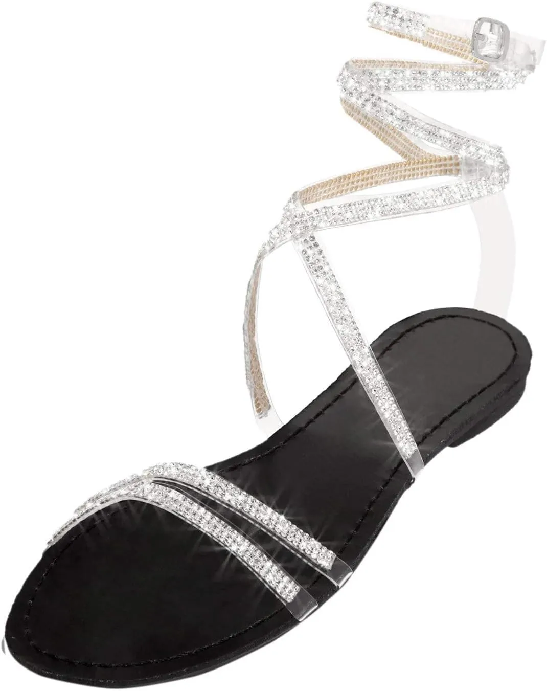 ZBYY Strappy Sandals for Women,Sparkling Rhinestone Roman Sandals Summer Open Toe Breathable Dressy Beach Sandals