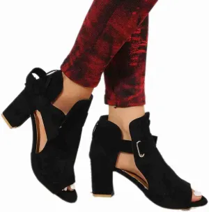 ZBYY Women's Cutout Peep Toe Stacked Heeled Sandals Chunky Heels Ankle Strap Buckle Dress Booties with Back Zipper